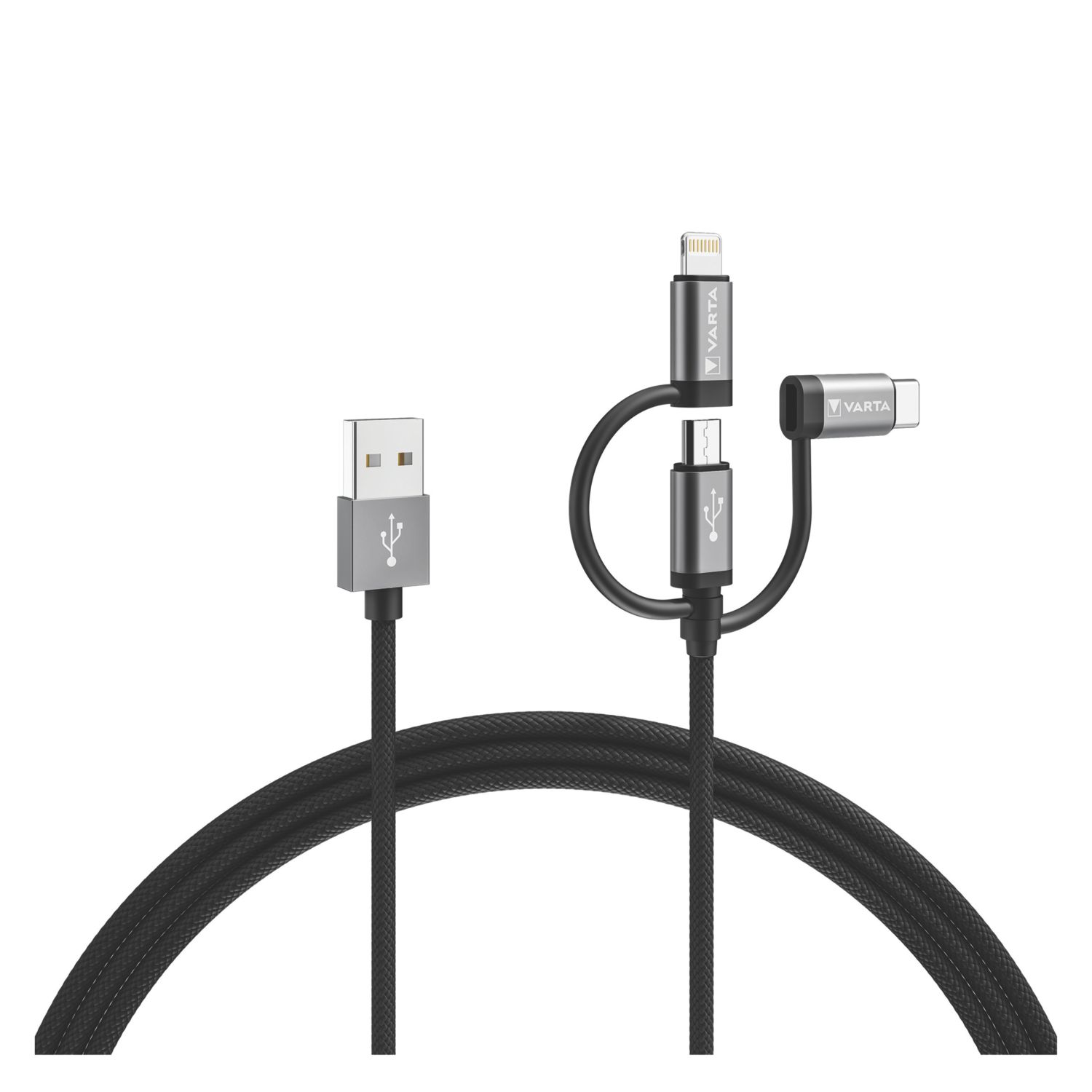 Varta USB-A to Micro USB-B / Lightning / USB-C 3-in-1 Sync & Charge Cable 2m (140AV)