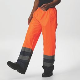 Regatta Pro Hi-Vis Over Trousers Elasticated Waist Orange / Navy XXX Large 41" W 31" L