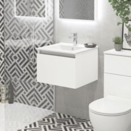 Newland  Single Drawer Wall-Mounted Vanity Unit with Basin Gloss White 500mm x 450mm x 370mm