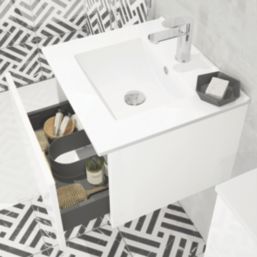 Newland  Single Drawer Wall-Mounted Vanity Unit with Basin Gloss White 500mm x 450mm x 370mm