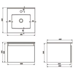 Newland  Single Drawer Wall-Mounted Vanity Unit with Basin Gloss White 500mm x 450mm x 370mm