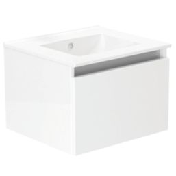Newland  Single Drawer Wall-Mounted Vanity Unit with Basin Gloss White 500mm x 450mm x 370mm