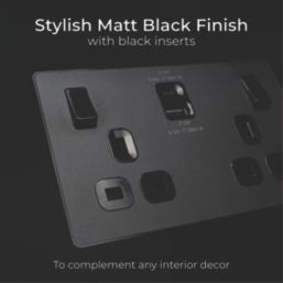 British General Evolve 13A 2-Gang SP Switched Socket + 3A 22W 2-Outlet Type A & C USB Charger Matt Black with Black Inserts