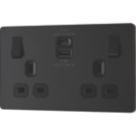 British General Evolve 13A 2-Gang SP Switched Socket + 3A 22W 2-Outlet Type A & C USB Charger Matt Black with Black Inserts
