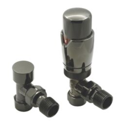 Reina Modal TRV 15mm x 15mm Bronze Angled & L/S Designer Thermostatic Radiator Valve & Lockshield