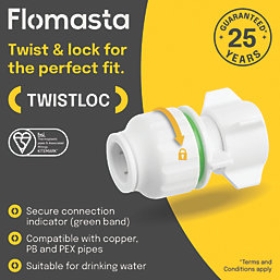 Flomasta Twistloc Plastic Push-Fit Straight Tap Connector 10mm x 1/2" 2 Pack