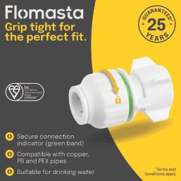Flomasta  Plastic Push-Fit Straight Tap Connectors 10mm x 1/2" 2 Pack