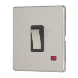 Contactum Lyric 20A 1-Gang DP Control Switch Brushed Steel with Neon with Black Inserts