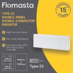 Flomasta 400mm x 1100mm 4571BTU White Type 22 Convector Radiator