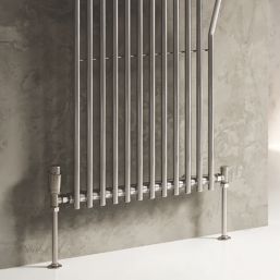 Reina Modal TRV 15mm x 15mm Brushed Angled & L/S Designer Thermostatic Radiator Valve & Lockshield