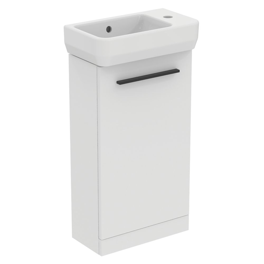 Ideal Standard i.life S Floor-Mounted Washbasin Unit with Black Handle & Basin Matt White 410mm x 205mm x 845mm