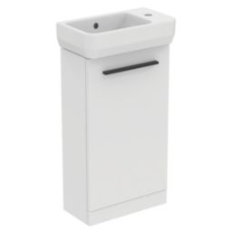 Ideal Standard i.life S Floor-Mounted Washbasin Unit with Black Handle & Basin Matt White 410mm x 205mm x 845mm