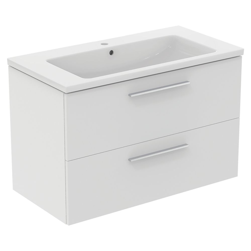 Ideal Standard i.life B Wall Hung Vanity Unit with Chrome Handles & Basin Matt White 1000mm x 505mm x 630mm