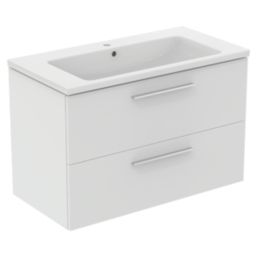 Ideal Standard i.life B Wall Hung Vanity Unit with Chrome Handles & Basin Matt White 1000mm x 505mm x 630mm