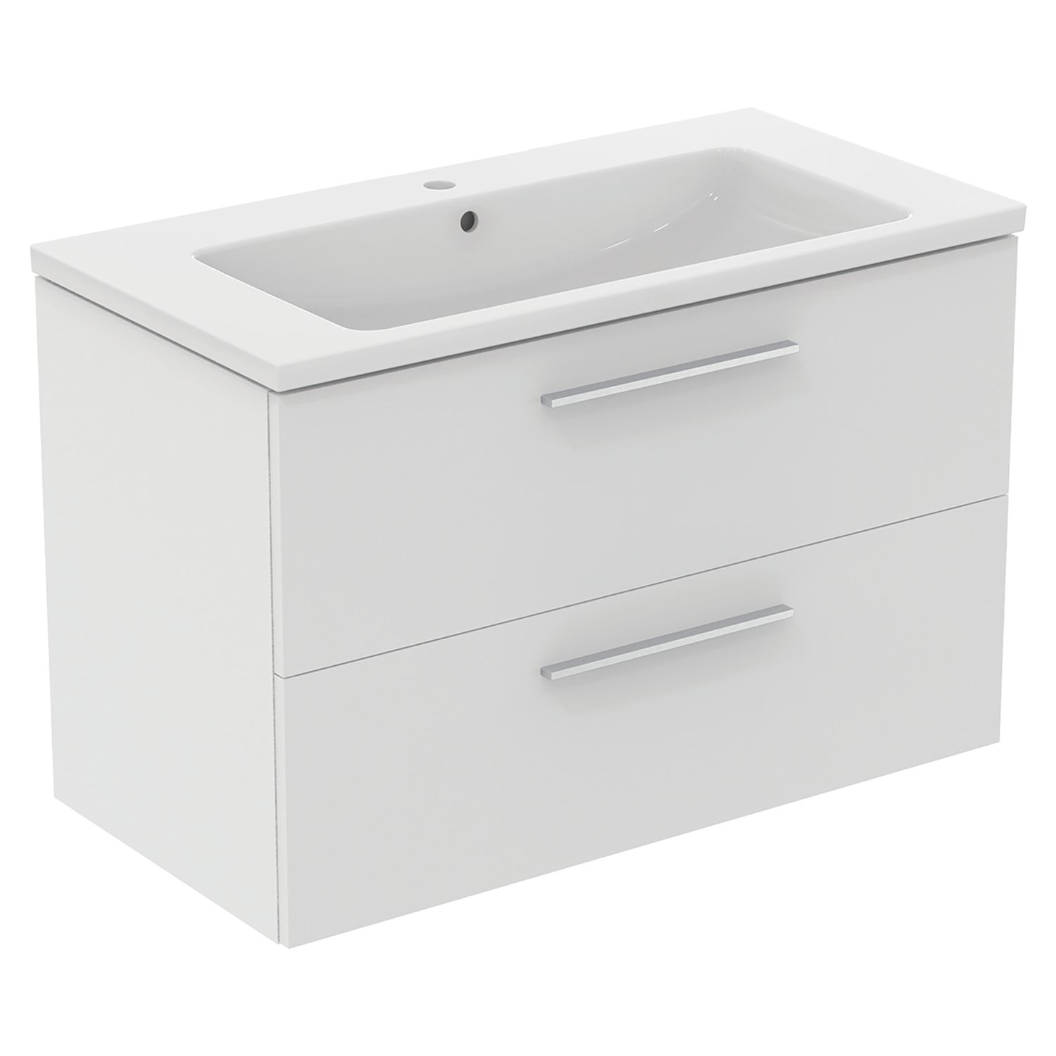 Ideal Standard i.life B Wall Hung Vanity Unit with Chrome Handles & Basin Matt White 1000mm x 505mm x 630mm (142KC)