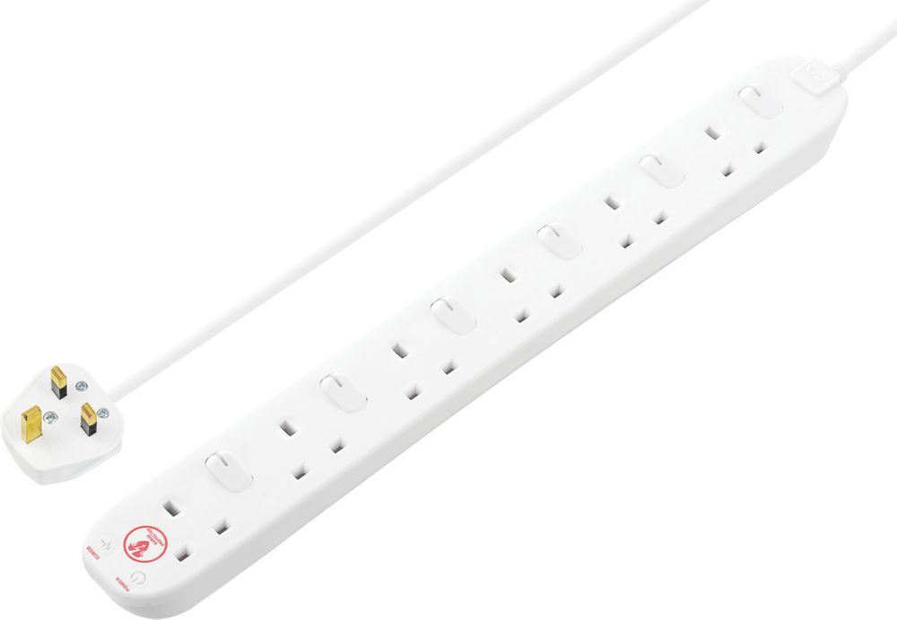 Masterplug 13A 6-Gang Switched Surge-Protected Extension Lead White 2m