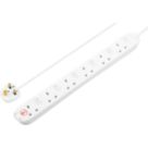 Masterplug 13A 6-Gang Switched Surge-Protected Extension Lead White 2m