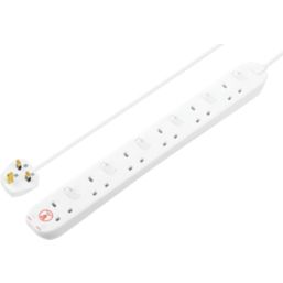 Masterplug 13A 6-Gang Switched Surge-Protected Extension Lead White 2m