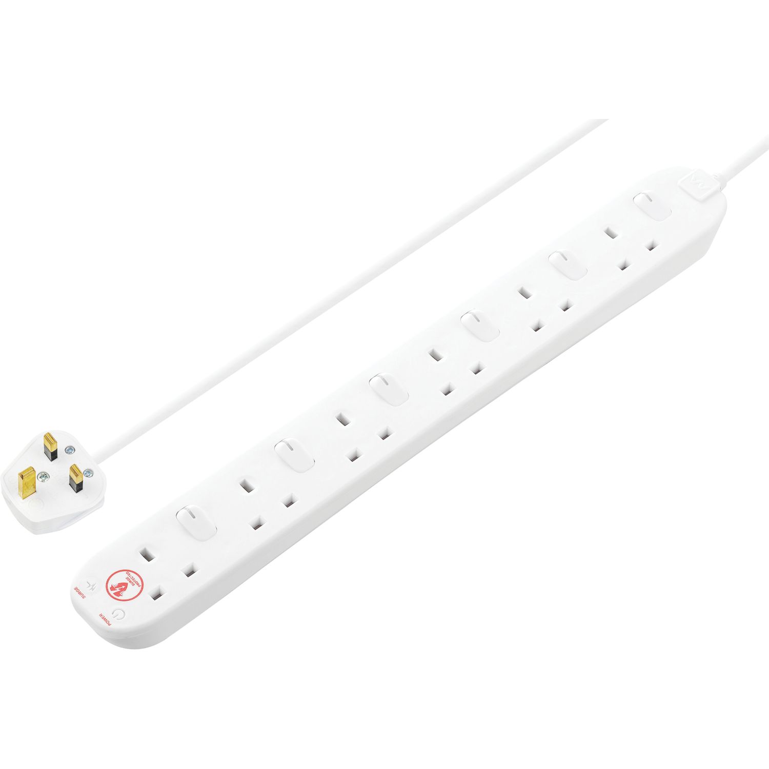 Masterplug 13A 6-Gang Switched Surge-Protected Extension Lead White 2m (142XF)