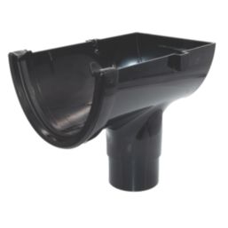 FloPlast Hi-Cap uPVC Half Round Stop End Outlet Black 115mm x 68mm