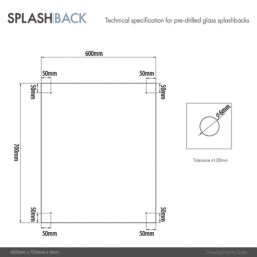 Splashback  Clear with Polished Chrome Caps Kitchen Splashback 600mm x 700mm x 6mm