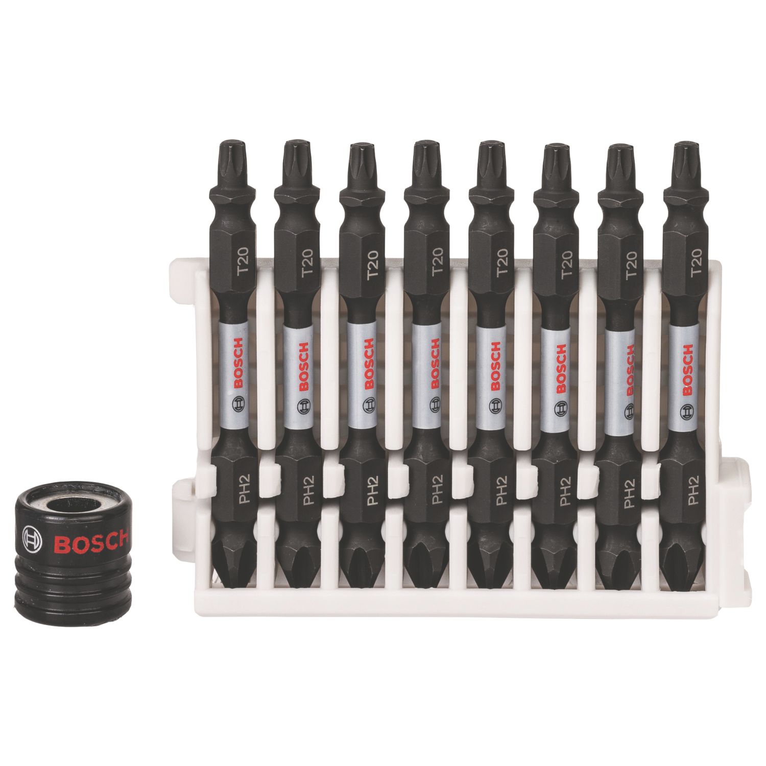 Bosch 1/4" 65mm Hex Shank PH2/T20 Impact Control Double-Ended Screwdriver Bits with Magnetic Sleeve 9 Piece Set (143FW)