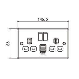 LAP  13A 2-Gang SP Switched Socket + 2.4A 12W 2-Outlet Type A USB Charger Polished Chrome with Black Inserts