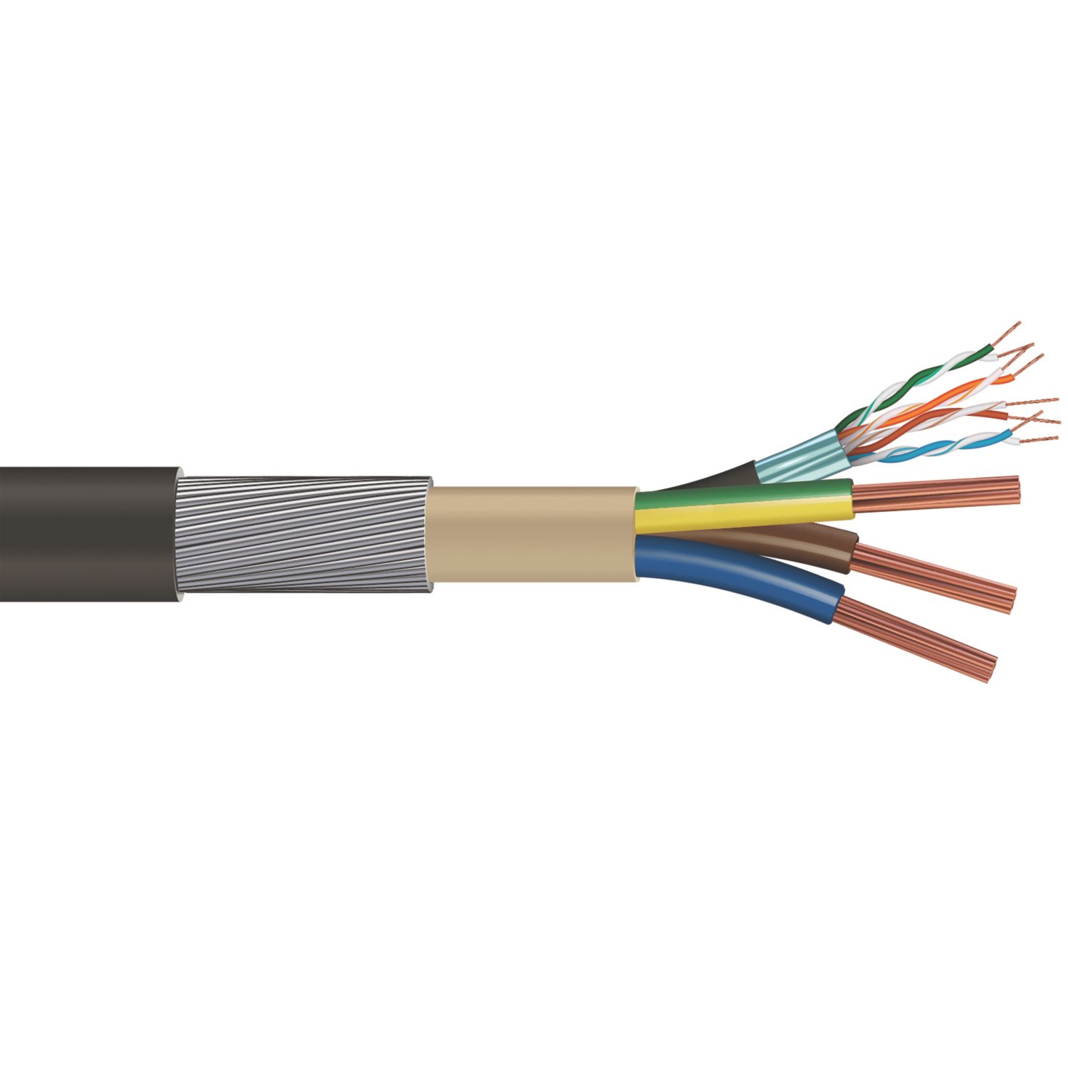 Time EV-Ultra Black 3-Core 6mm² & Cat 5e 4-Pair Armoured EV Charging Cable 1m Coil (143RG)