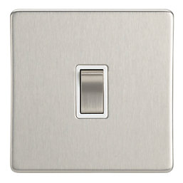 Contactum Lyric 10AX 1-Gang 2-Way Light Switch  Brushed Steel with White Inserts