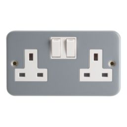 Contactum   13A 2-Gang DP Switched Metal Clad Socket  with White Inserts