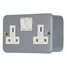 Contactum CLA3356 13A 2-Gang DP Switched Metal Clad Socket  with White Inserts