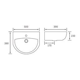Texas Semi-Recessed Basin 1 Tap Hole 500mm