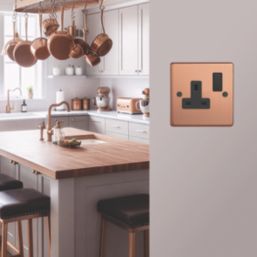 Varilight  13A 1-Gang 2-Pole Switched Socket Brushed Copper  with Black Inserts
