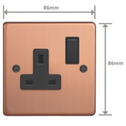 Varilight  13A 1-Gang 2-Pole Switched Socket Brushed Copper  with Black Inserts