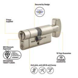 Yale Fire Rated 1 Star 6-Pin Thumbturn Euro Cylinder 35-35 (70mm) Satin Nickel