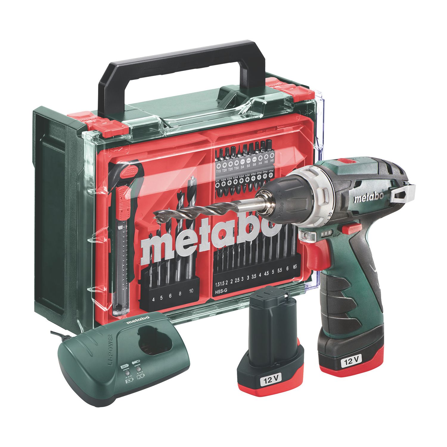 Metabo PowerMaxx BS Basic Set (600080710) 12V 2 x 2.0Ah Li-Ion LiPOWER Cordless Drill Driver & 41 Accessories (144EV)