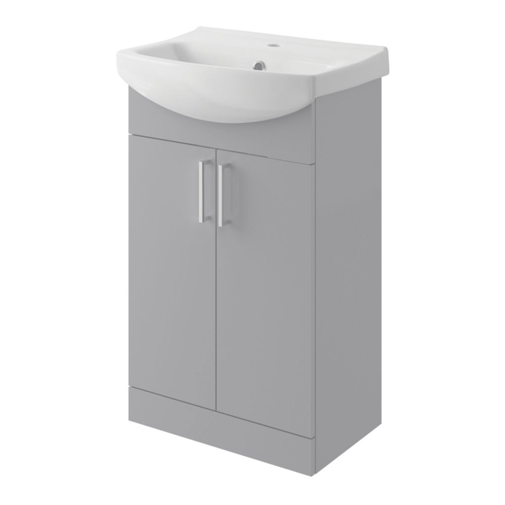 Veleka Vanity Unit & Basin Set Gloss Grey 550mm x 400mm x 900mm Screwfix