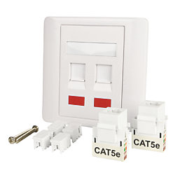 Labgear  1-Gang Double RJ45 Ethernet Socket White with White Inserts
