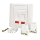 Labgear  1-Gang Double RJ45 Ethernet Socket White with Colour-Matched Inserts