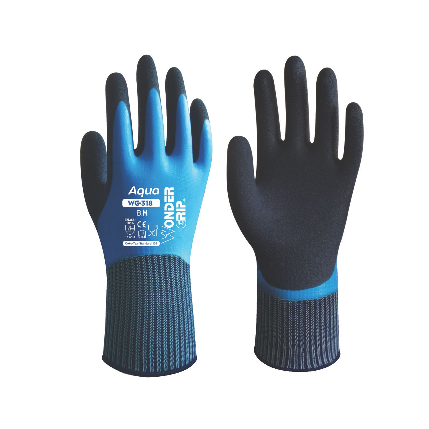 Wonder Grip WG-318 Aqua Gloves Blue Medium (144VJ)