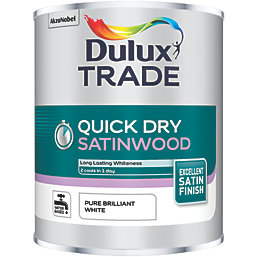 Dulux Trade  Satin Pure Brilliant White Trim Quick-Dry Paint 1Ltr