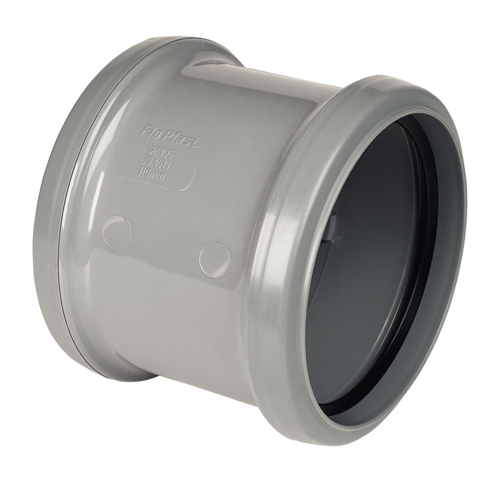 FloPlast  Push-Fit Double Socket Pipe Coupler Grey 110mm