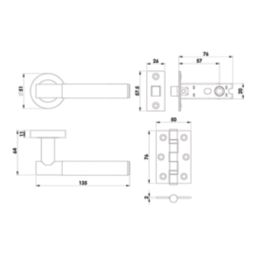 Smith & Locke Skiddaw Door Handle, Latch & Hinge Set Matt Black 6 Pcs