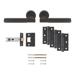Smith & Locke Skiddaw Door Handle, Latch & Hinge Set Matt Black 6 Pcs