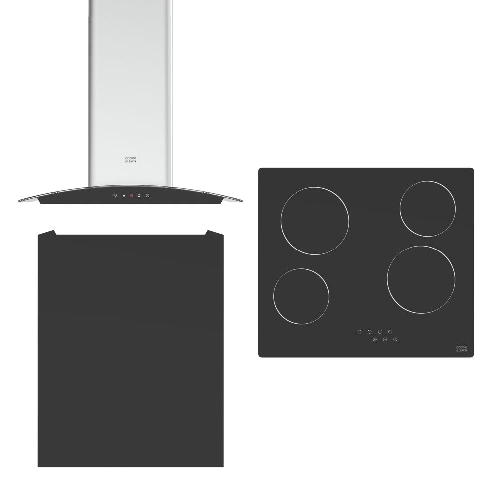 Cooke & Lewis 56cm Ceramic Hob, Hood & Splashback Black Screwfix