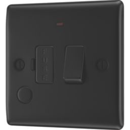 British General Nexus Metal 13A Switched Fused Spur & Flex Outlet with LED Matt Black with Colour-Matched Inserts