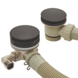 Highlife Bathrooms  Matt Black Round Head Bath Overflow Filler Tap  With Clicker Waste