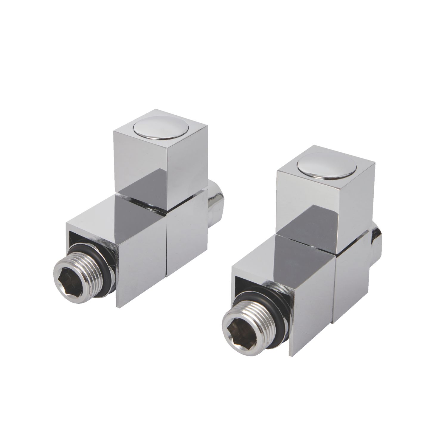 Flomasta 15mm x 1/2" Chrome Straight Designer Manual Radiator Valve Head & Body 2 Pack (146FW)