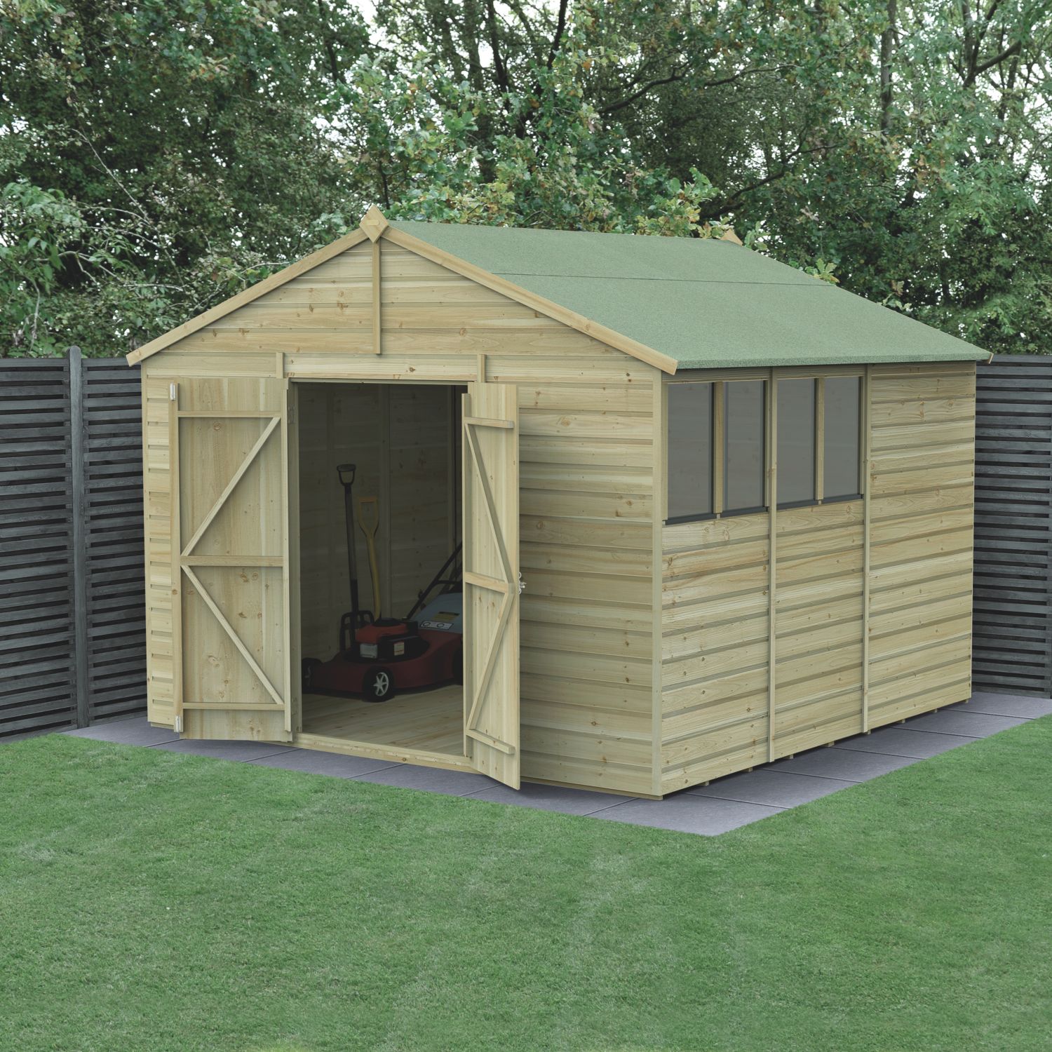 Forest Beckwood 10' x 9' 6" (Nominal) Apex Shiplap Timber Shed with Base (146PW)