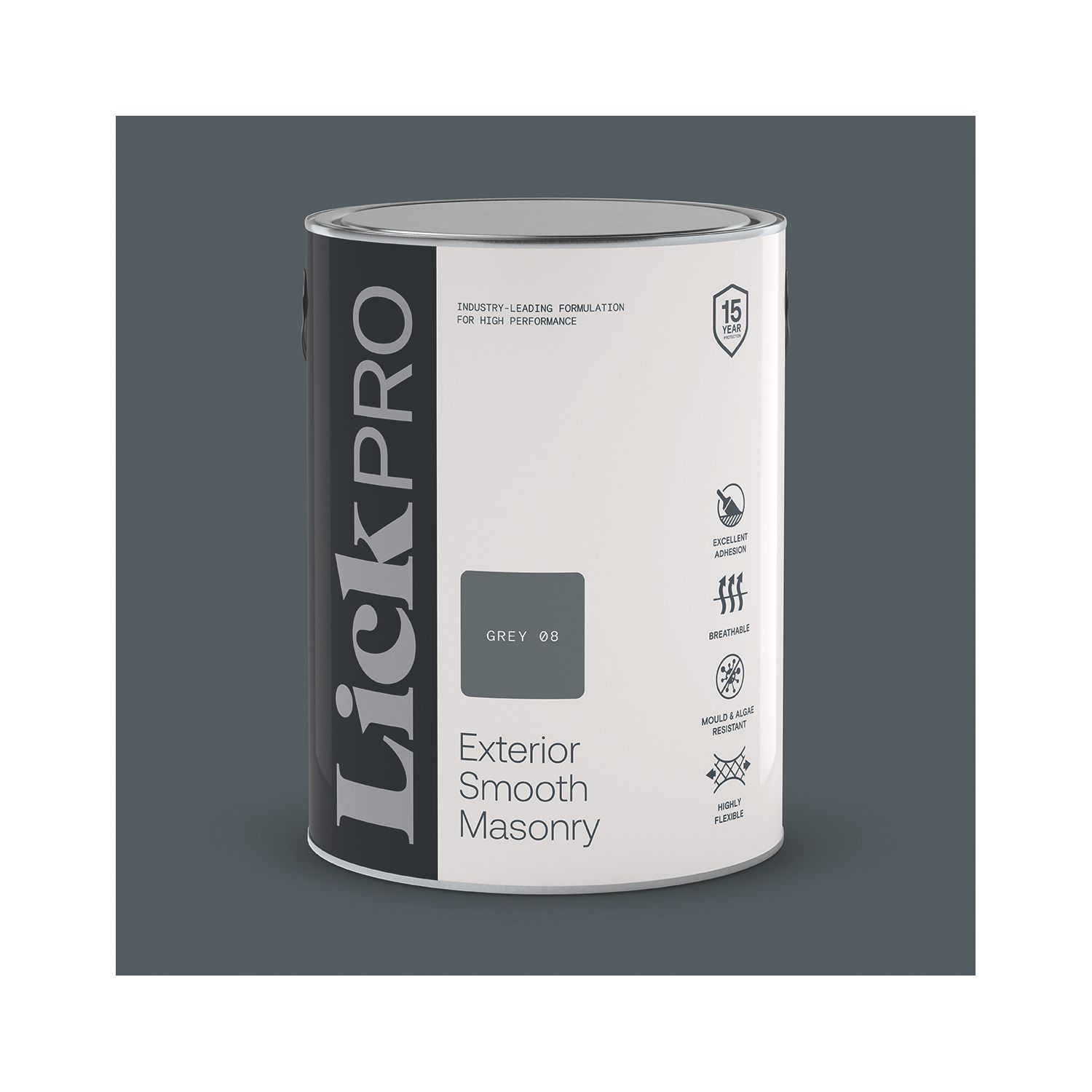 LickPro 5Ltr Smooth Grey 08 Masonry Paint (146TM)